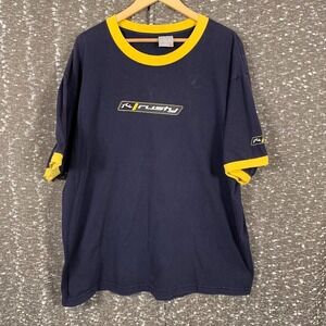 Vintage Y2K Rusty Surfwear Skater Ringer Short Sleeve Shirt Blue/Yellow Men's XL